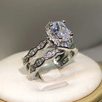 925 Silver New Arrival Four Claw Round Zircon Double Rings For Ladies Party Birthday Jewelry Gift