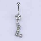 1Pc Letter Belly Button Ring Rhinestone Alphabet Pendant Navel Body Piercing Jewelry Silver Colour Nombril Piercing Gift Women
