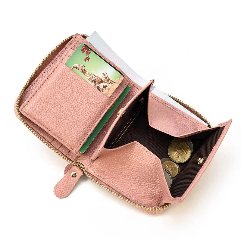 2023 New Short Wallet Men Women Vintage Fashion Card Holder Zipper Coin Purse Crazy Horse Leather Mens Slim Zipper Purse Wallet