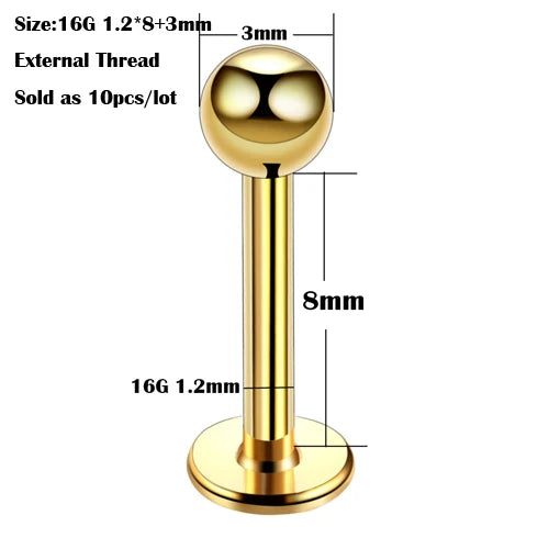 10Pcs/20Pcs/50Pcs G23 Titanium Labret Piercing Internal & External Design Lip Piercing Labret Stud Cartilage Helix Piercing