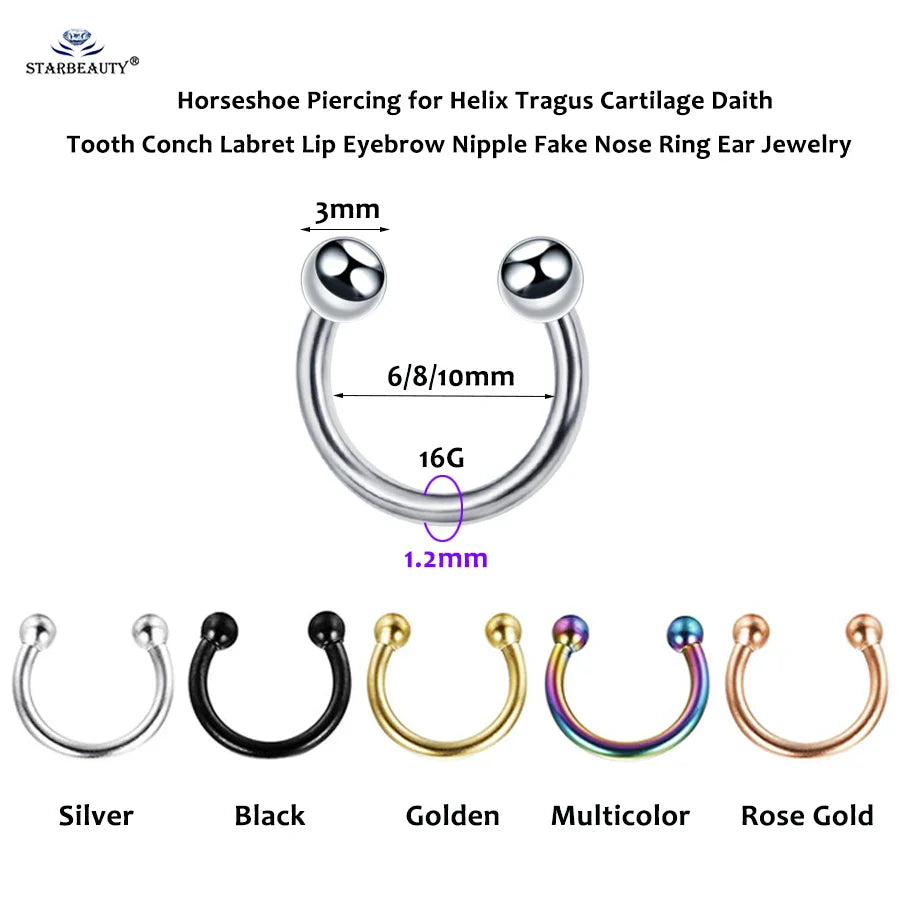 1Pc Moon Ball Smile Piercing Tooth, Labret Nose Ring, Conch Earrings, Nipple Genital Jewelry, Helix Tragus Piercing 1.2x6/8/10mm