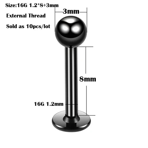10Pcs/20Pcs/50Pcs G23 Titanium Labret Piercing Internal & External Design Lip Piercing Labret Stud Cartilage Helix Piercing