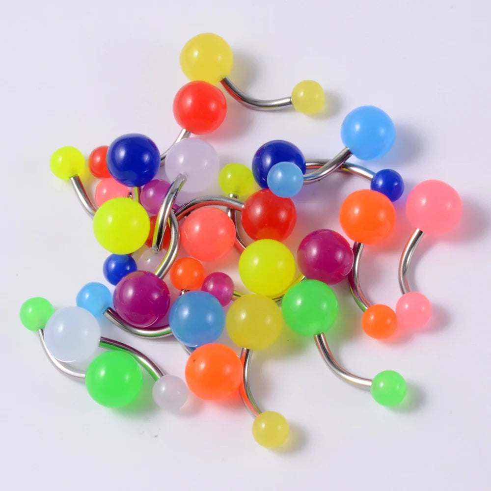 10/14pcs/Set Luminous Surgical Steel Tongue BCR Navel Belly Ring Acrylic Glow in the Dark Ball Labret Stud Body Piercing Jewelry