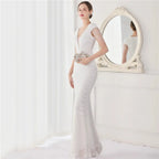 DEERVEADO Elegant V Neck Mermaid Evening Dress Long Luxury Beads Women Evening Party Dresses 2025 New Formal Dress 19085