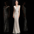 DEERVEADO Elegant V Neck Sequin Evening Dress Long 2025 New Women Mermaid Formal Dress Party Gown Bodycon Maxi Prom Dress