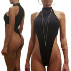 2021 Sexy Women Halter Bodysuits High Cut Bodycon Leotard Tops Summer Fashion Female Solid Sleeveless Bodysuits Bottomed Tops