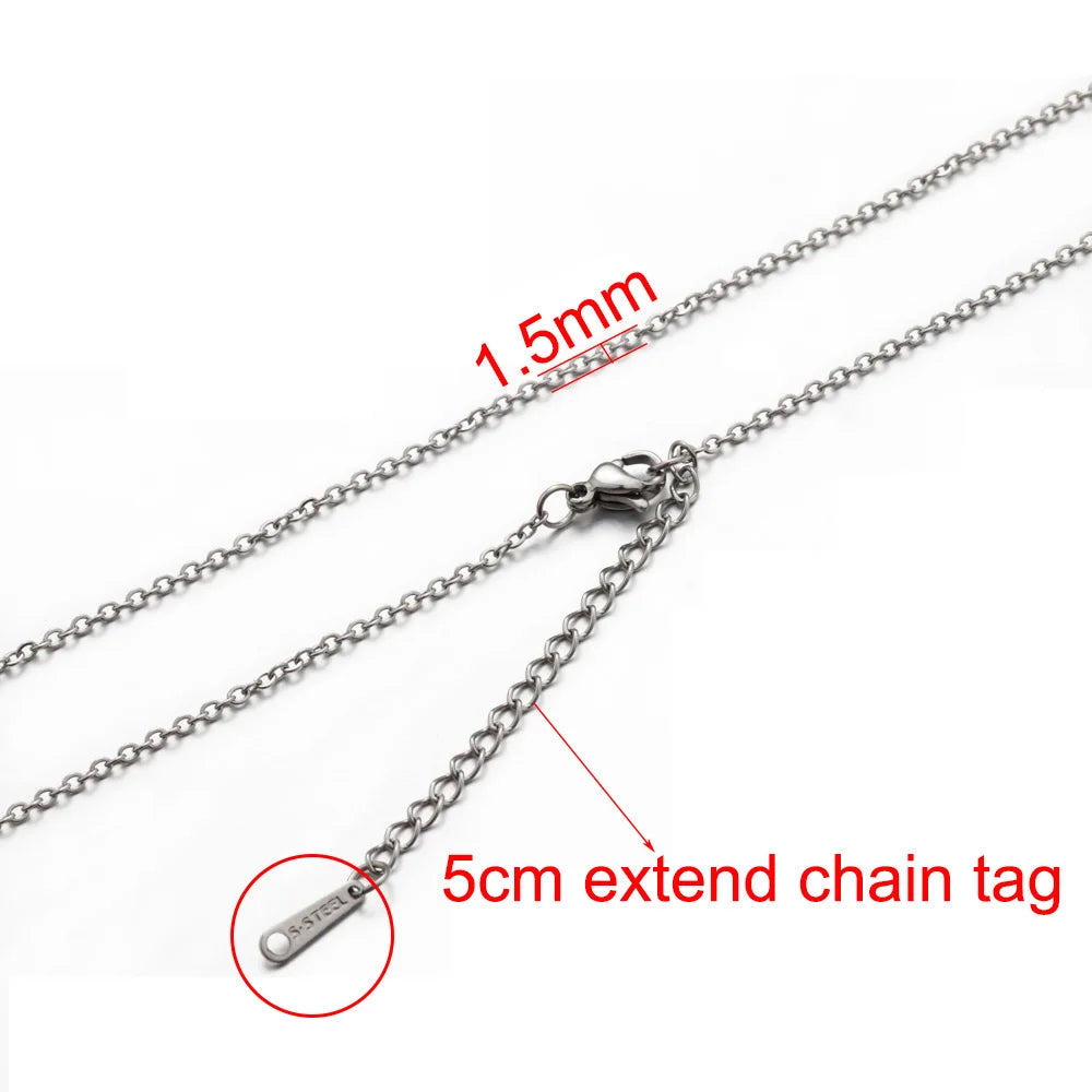 AHKNORMAILCUI 5pcs/Lot Stainless Steel 1 1.5 2mm Rolo Link Chain Necklace Gold 40 45 50 60CM Long Chain Lobster Clasp Necklace
