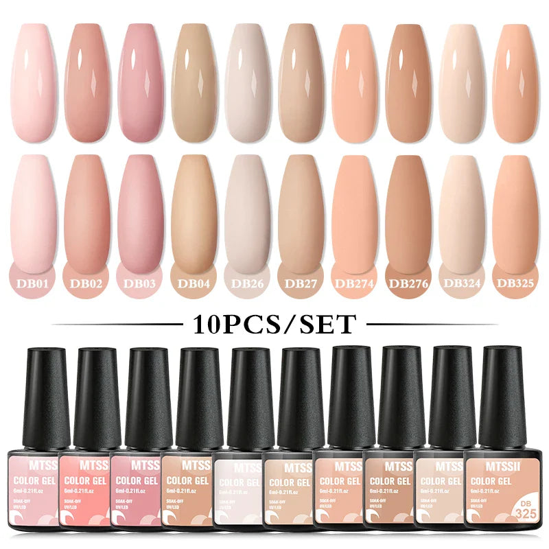 10PCS/Set Gel Nail Polish Set 125 Colors Glitter Semi Permanent Hybrid Gel Varnishes Base Top Coat Soak Off UV LED Nail Art Gel