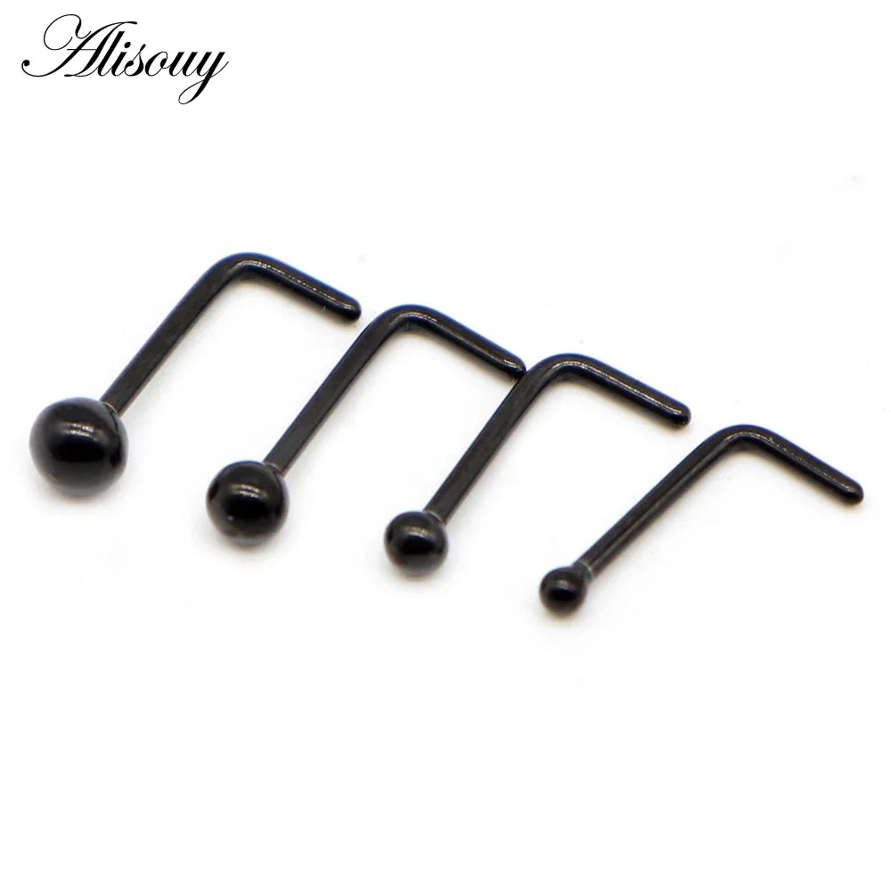 Alisouy 1PC Nose Studs Ball Round Nose Rings L-Shape Gold Color Nostril Stainless Steel Nose Piercing Body Jewelry For Women