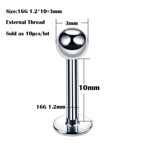 10Pcs/20Pcs/50Pcs G23 Titanium Labret Piercing Internal & External Design Lip Piercing Labret Stud Cartilage Helix Piercing