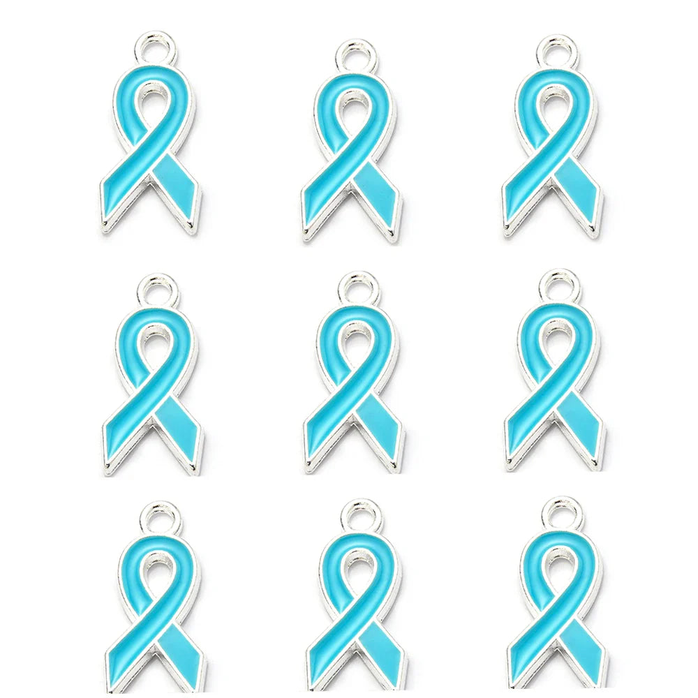 10pcs/lot Breast Cancer Awareness Ribbon Pendant Pink Ribbon Charm Pendants DIY Accessories for Women Jewelry Necklace Bracelet