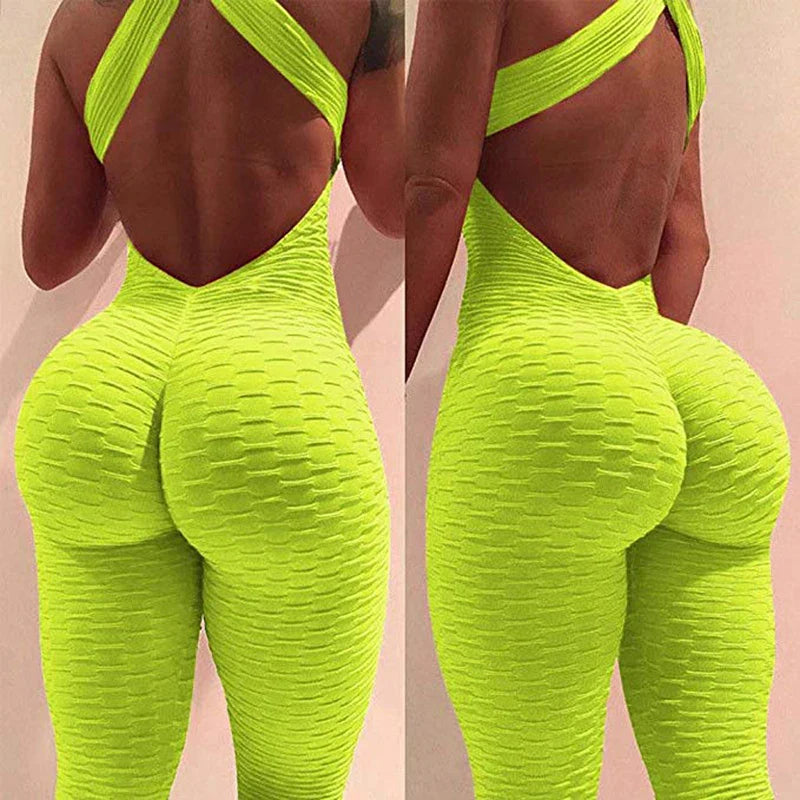 2024 Women's Sports Suit Sleeveless Backless Jumpsuits Costume Quick Dry Gym Bodysuit Tracksuit Fitness Tights Scrunch Leggings