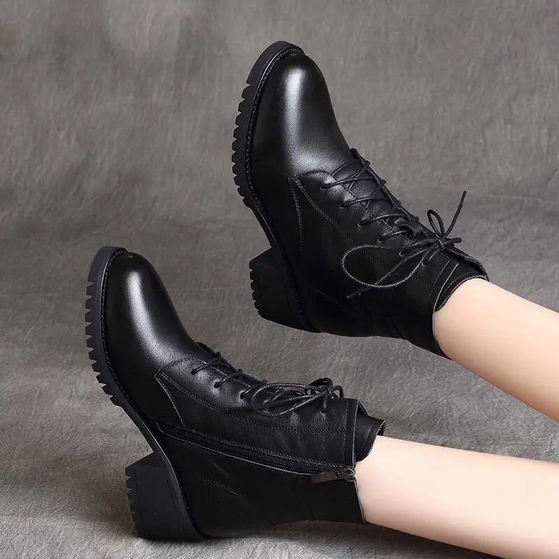 2024 Luxury Chelsea Boots Women Leather Ladies Boots Chunky Winter Shoes Platform Ankle Boots Slip On Thick Heel