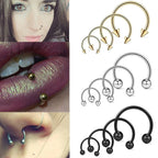 2pcs Stainless Steel Nose Hoop Ring Septum Rings Lip Studs Nostril Earrings Circular Tragus Ear Piercing Horseshoe Body Jewelry