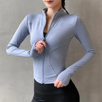 2024 Women Sport Jacket Zipper Yoga Coat Clothes Quick Dry Fitness Jacket Running Hoodies Thumb Hole Sportwear Gym Workout Top