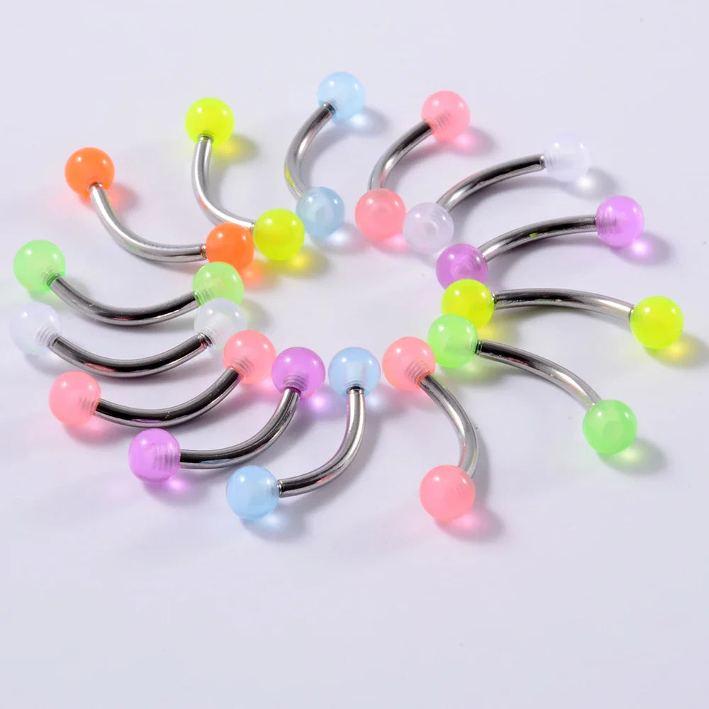 10/14pcs/Set Luminous Surgical Steel Tongue BCR Navel Belly Ring Acrylic Glow in the Dark Ball Labret Stud Body Piercing Jewelry