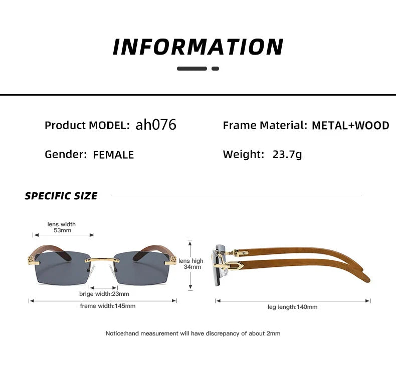 2024 Sqaure Brand Designer Sunglasses Men Women Sun Glasses Wood Frames Rimless Black Eyeglasses Fashion Eyewear Gafas De Sol