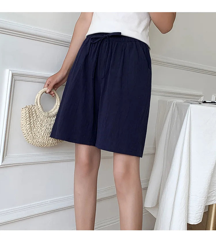 2024 Women Cotton Shorts,Summer Casual Solid Two Pockets shorts high waist loose shorts for girls Soft Cool female shorts