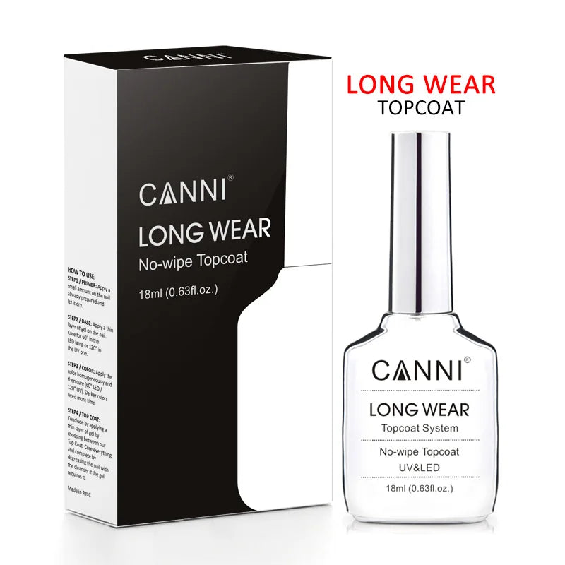CANNI New 18ml Long Wear No-wipe Bright Topcoat Peeloff Base coat 5g Crystal Magnetic Cat Eye Gel Sparkling Glitter Varnishe