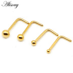 Alisouy 1PC Nose Studs Ball Round Nose Rings L-Shape Gold Color Nostril Stainless Steel Nose Piercing Body Jewelry For Women