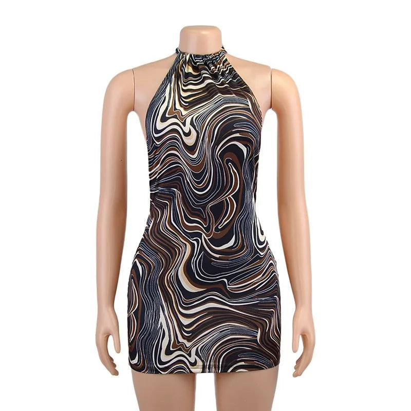 Black Bodycon Dress Women Halter Sexy Skinny Hollow Out Backless Mini Dresses Hot Summer Sleeveless Beach Party Cut Out Dress