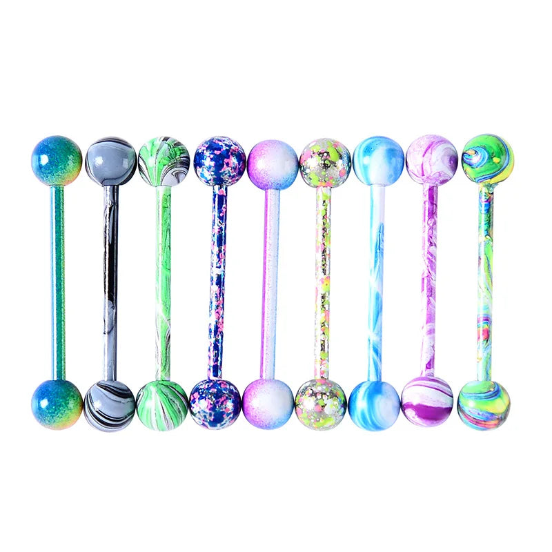 6PCS Stainless Steel Glorious Tongue Ring Bulk 14G Nipple Piercing Bar Lot Glitter Tongue Piercing Set Barbell Piercing Jewelry