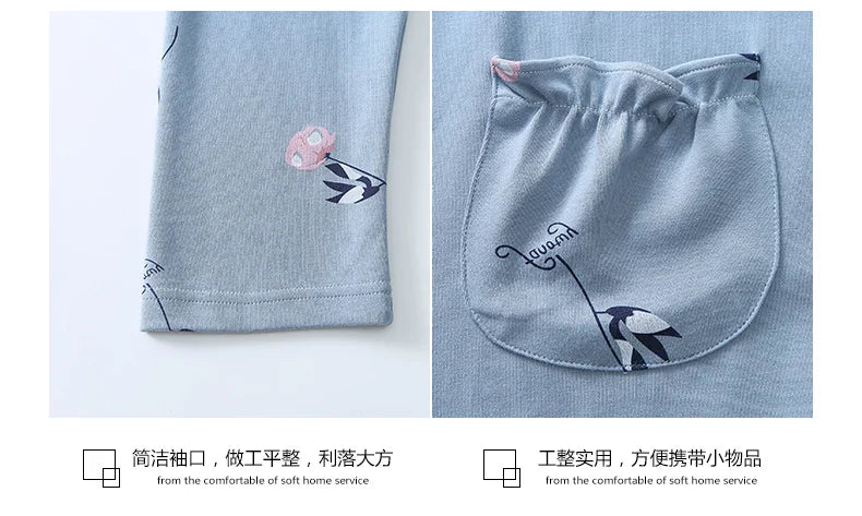 Big yards M-4XL v-neck long sleeve pajamas set for women floral print nightwear autumn cotton sleepwear nightie female pyjama