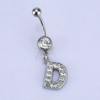 1Pc Letter Belly Button Ring Rhinestone Alphabet Pendant Navel Body Piercing Jewelry Silver Colour Nombril Piercing Gift Women