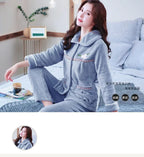 Autumn Winter Thicken Flannel Women Pajamas Set Two-piece suit Warm Loose Long-sleeve Female Casual Home service Single-breasted