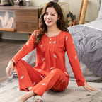 Big yards M-4XL v-neck long sleeve pajamas set for women floral print nightwear autumn cotton sleepwear nightie female pyjama