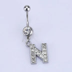 1Pc Letter Belly Button Ring Rhinestone Alphabet Pendant Navel Body Piercing Jewelry Silver Colour Nombril Piercing Gift Women