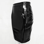 CHSDCSI Black Sexy women's Leather Skirts Streetwear Club Solid clothes Shiny High Waist pencil Skirt Lady Red Lady Skinny Skirt