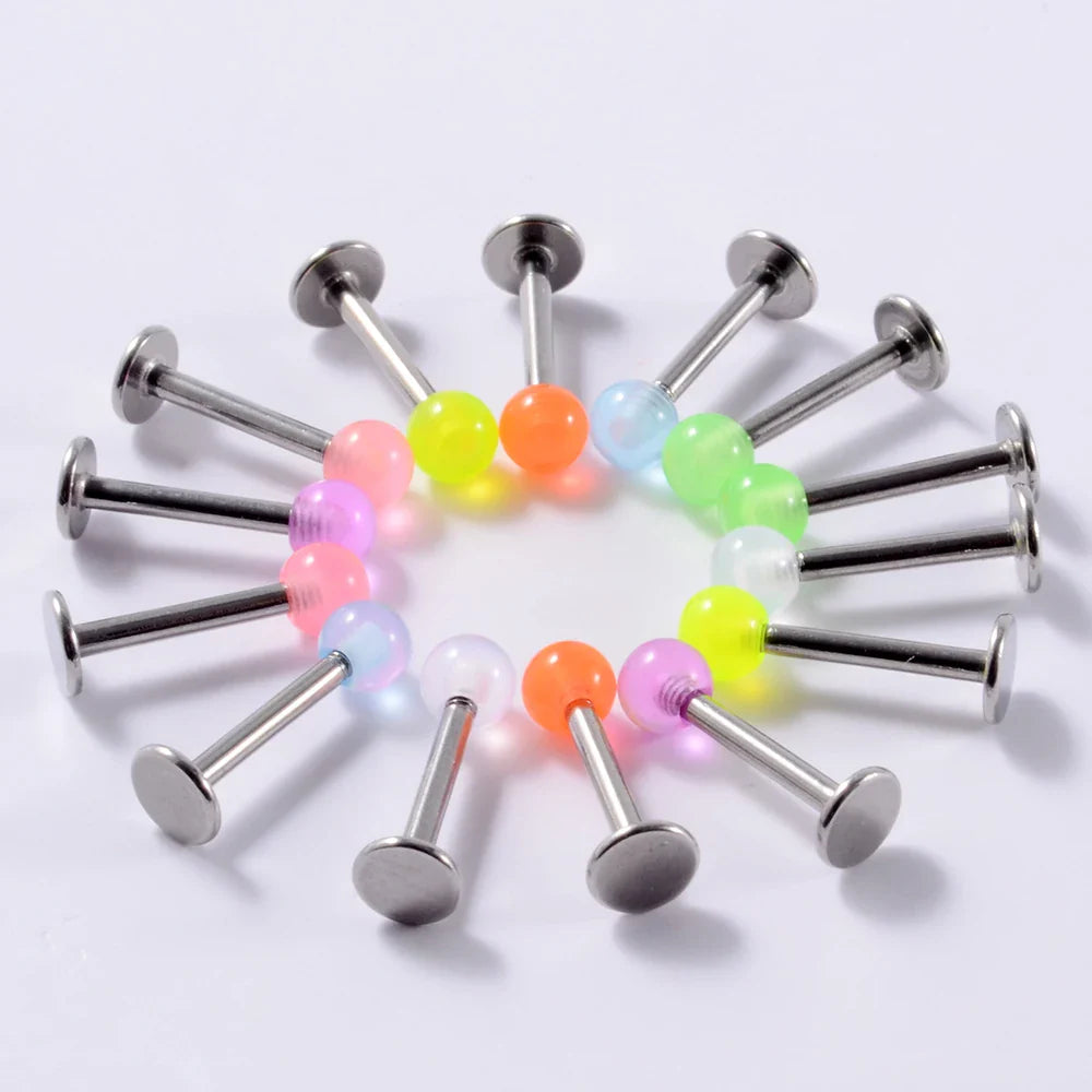 10/14pcs/Set Luminous Surgical Steel Tongue BCR Navel Belly Ring Acrylic Glow in the Dark Ball Labret Stud Body Piercing Jewelry