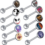 6PCS Stainless Steel Glorious Tongue Ring Bulk 14G Nipple Piercing Bar Lot Glitter Tongue Piercing Set Barbell Piercing Jewelry