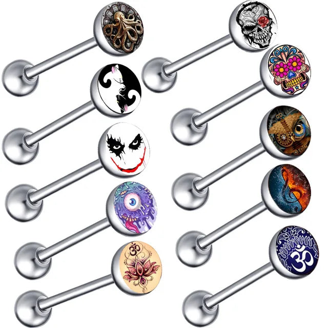 6PCS Stainless Steel Glorious Tongue Ring Bulk 14G Nipple Piercing Bar Lot Glitter Tongue Piercing Set Barbell Piercing Jewelry