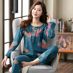 Big yards M-4XL v-neck long sleeve pajamas set for women floral print nightwear autumn cotton sleepwear nightie female pyjama