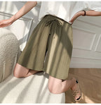 2024 Women Cotton Shorts,Summer Casual Solid Two Pockets shorts high waist loose shorts for girls Soft Cool female shorts