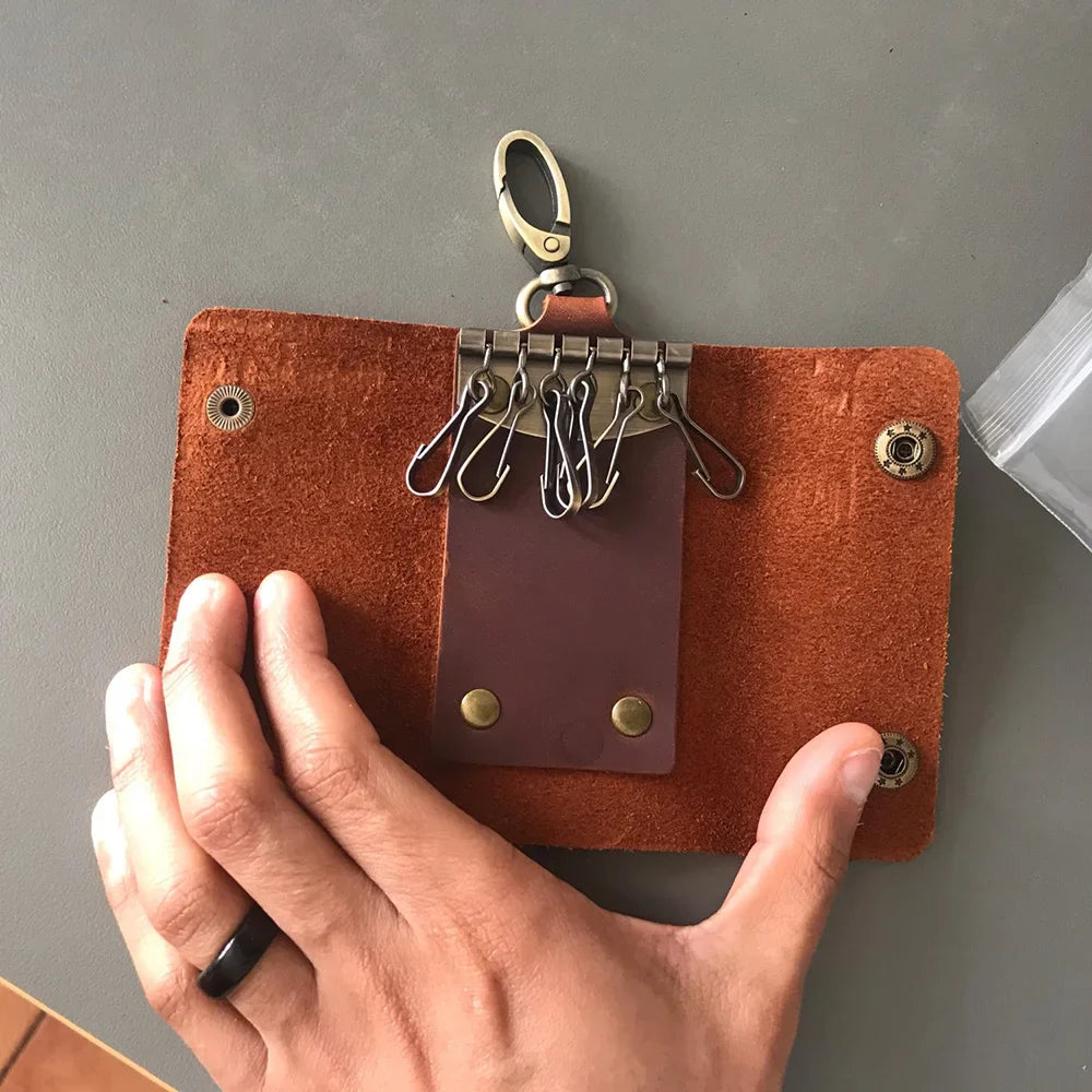 Handmade Genuine Leather Key Wallet Men Holder Keychain Pouch Purse Zipper Designer Housekeeper Car Small Key Case Keys Pouch