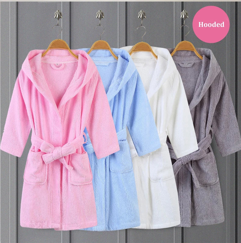 100% Cotton Toweling Terry Robe Kids Cartoon Robe Boy&Girls Hooded Robe Winter Warm Bathrobe Soft Sleeprobe Kids Casual Homewear