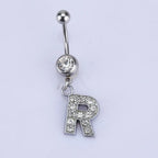 1Pc Letter Belly Button Ring Rhinestone Alphabet Pendant Navel Body Piercing Jewelry Silver Colour Nombril Piercing Gift Women