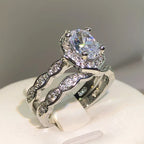 925 Silver New Arrival Four Claw Round Zircon Double Rings For Ladies Party Birthday Jewelry Gift