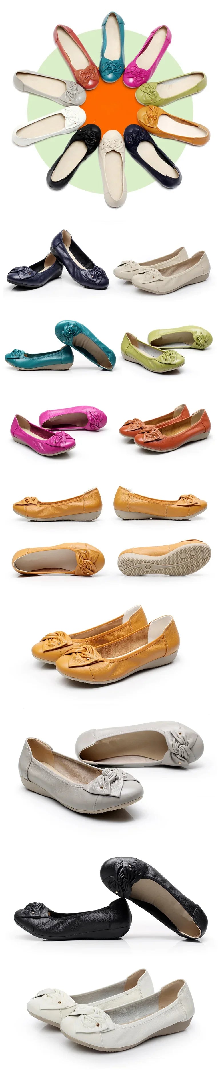 EOFK Women Ballet Flats Genuine Leather Shoes Spring Soft Casual Comfy Ballerina Flat Ladies Shallow Slip On Female Loafers