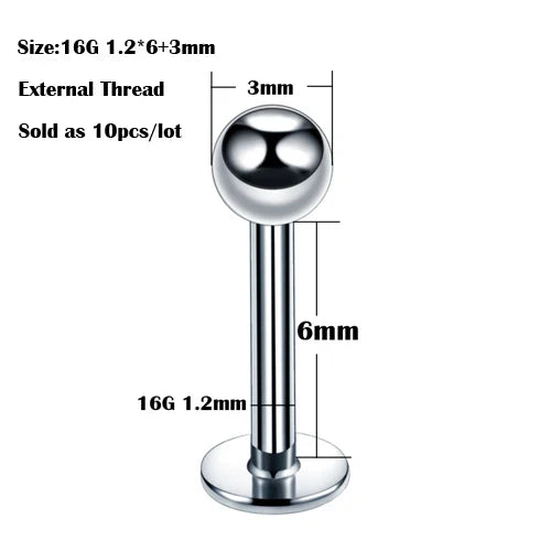 10Pcs/20Pcs/50Pcs G23 Titanium Labret Piercing Internal & External Design Lip Piercing Labret Stud Cartilage Helix Piercing
