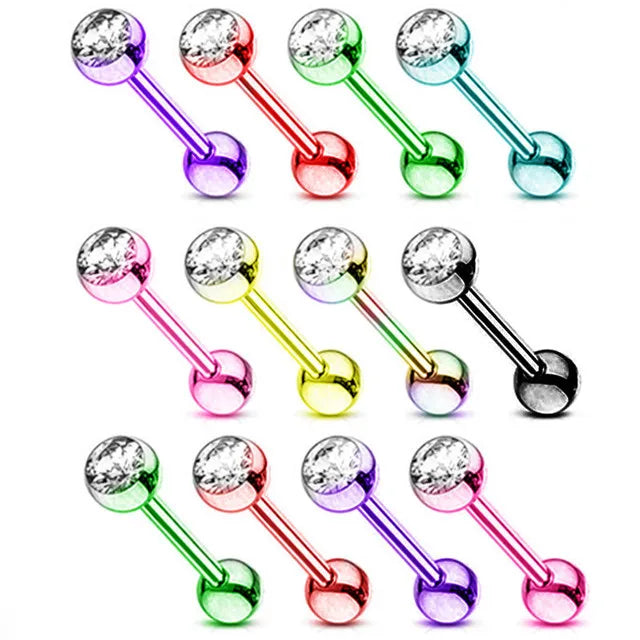 6PCS Stainless Steel Glorious Tongue Ring Bulk 14G Nipple Piercing Bar Lot Glitter Tongue Piercing Set Barbell Piercing Jewelry