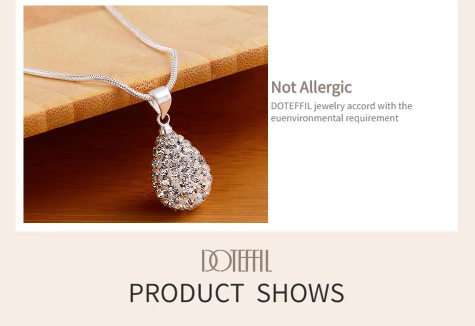 DOTEFFIL 925 Sterling Silver 18 Inch Water Drop Pendant AAA Zircon Necklace For Women Fashion Wedding Party Charm Jewelry