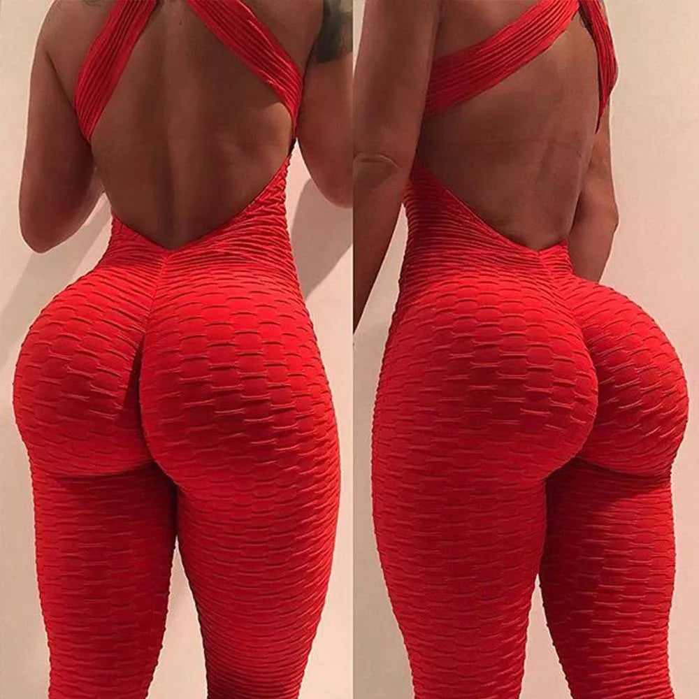 2024 Women's Sports Suit Sleeveless Backless Jumpsuits Costume Quick Dry Gym Bodysuit Tracksuit Fitness Tights Scrunch Leggings