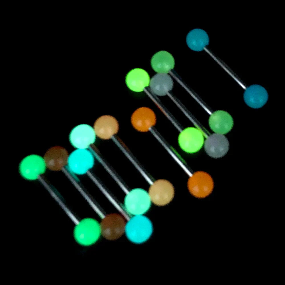 10/14pcs/Set Luminous Surgical Steel Tongue BCR Navel Belly Ring Acrylic Glow in the Dark Ball Labret Stud Body Piercing Jewelry