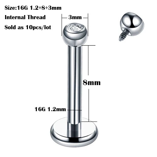 10Pcs/20Pcs/50Pcs G23 Titanium Labret Piercing Internal & External Design Lip Piercing Labret Stud Cartilage Helix Piercing