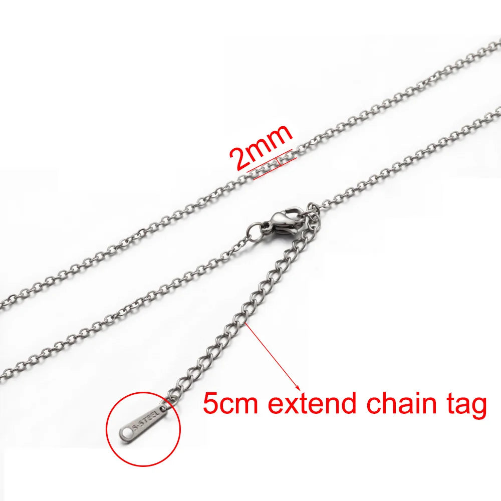 AHKNORMAILCUI 5pcs/Lot Stainless Steel 1 1.5 2mm Rolo Link Chain Necklace Gold 40 45 50 60CM Long Chain Lobster Clasp Necklace