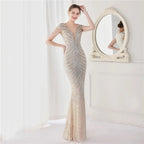 DEERVEADO Elegant V Neck Mermaid Evening Dress Long Luxury Beads Women Evening Party Dresses 2025 New Formal Dress 19085